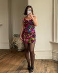 Vintage 90s Rainbow Disco Sequin Party Mini Dress