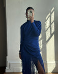 Vintage 80s Royal Blue Long Sleeve Fringe Dress