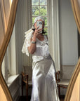 Vintage 30s Satin Bias Belted Bridal Midi