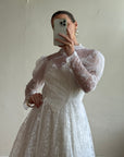 Vintage 70s Puff Sleeve Organza Ruffle Wedding Gown