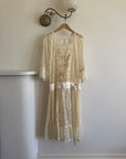 Vintage 80s Drop Waist Patchwork Lace Sheer Wedding Dress