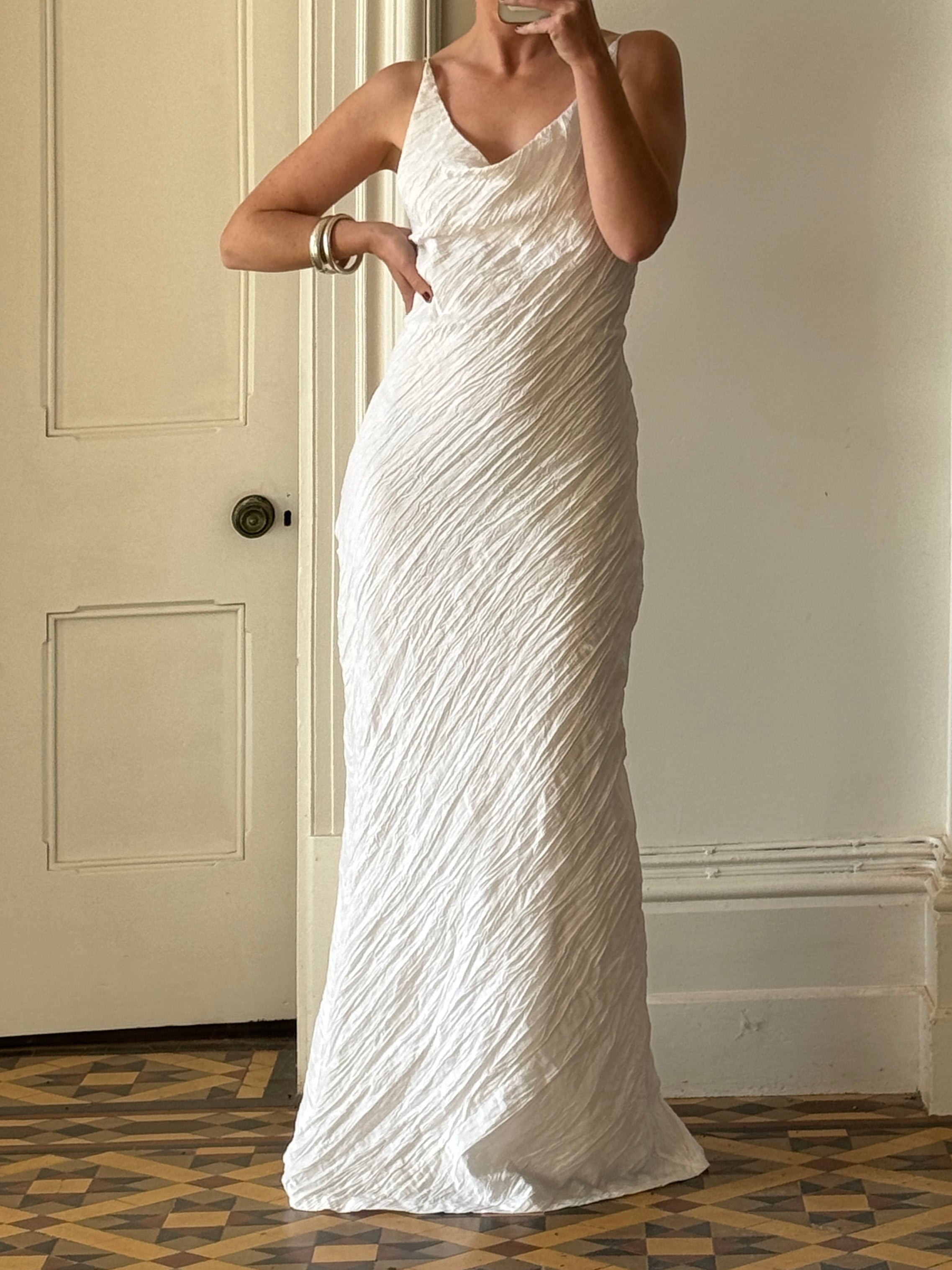 Vintage 90s Crinkle Bias Cut Wedding Dress