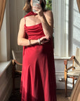 Vintage 90s Red Slip Dress with Skinny Scarf