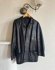 Vintage 90s Collared Leather Jacket Noir