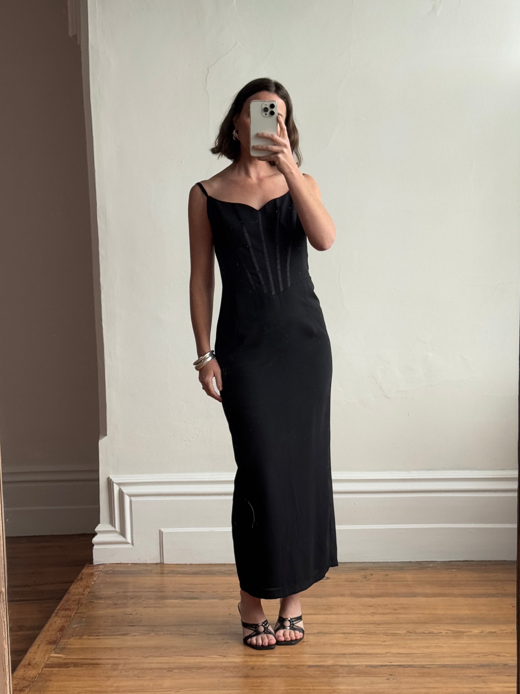 Vintage 90s Sweetheart Corset Pencil Dress Black