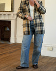 Vintage 90s Plaid Blazer Navy, Burgundy and Cream