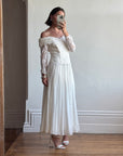 Vintage 90s Lace Off The Shoulder Chiffon Wedding Dress