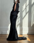 Vintage 90s Pure Silk Fishtail Skirt With Train Noir
