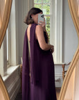 Vintage 90s Aubergine Cowl Neck Dress With Scarf