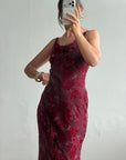 Vintage 90s Burnt Velvet Cowl Neck Dress Plum