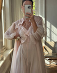 Vintage 60s Rosette Peignoir and Slip Set Pale Pink