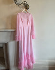 Vintage 70s Pink Tiered Waterfall Gown