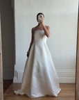 Vintage 90s Satin Strapless A-Line Wedding Dress With Train