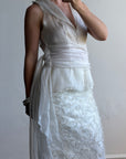 Vintage 90s Italian Organza Tie Top and Feather Skirt Bridal Set