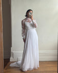 Vintage 60s Floral Lace Pleated Wedding Dress With Train