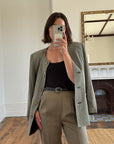 Vintage 80s Worsted Wool High Waist Suit Pant Olive Grey