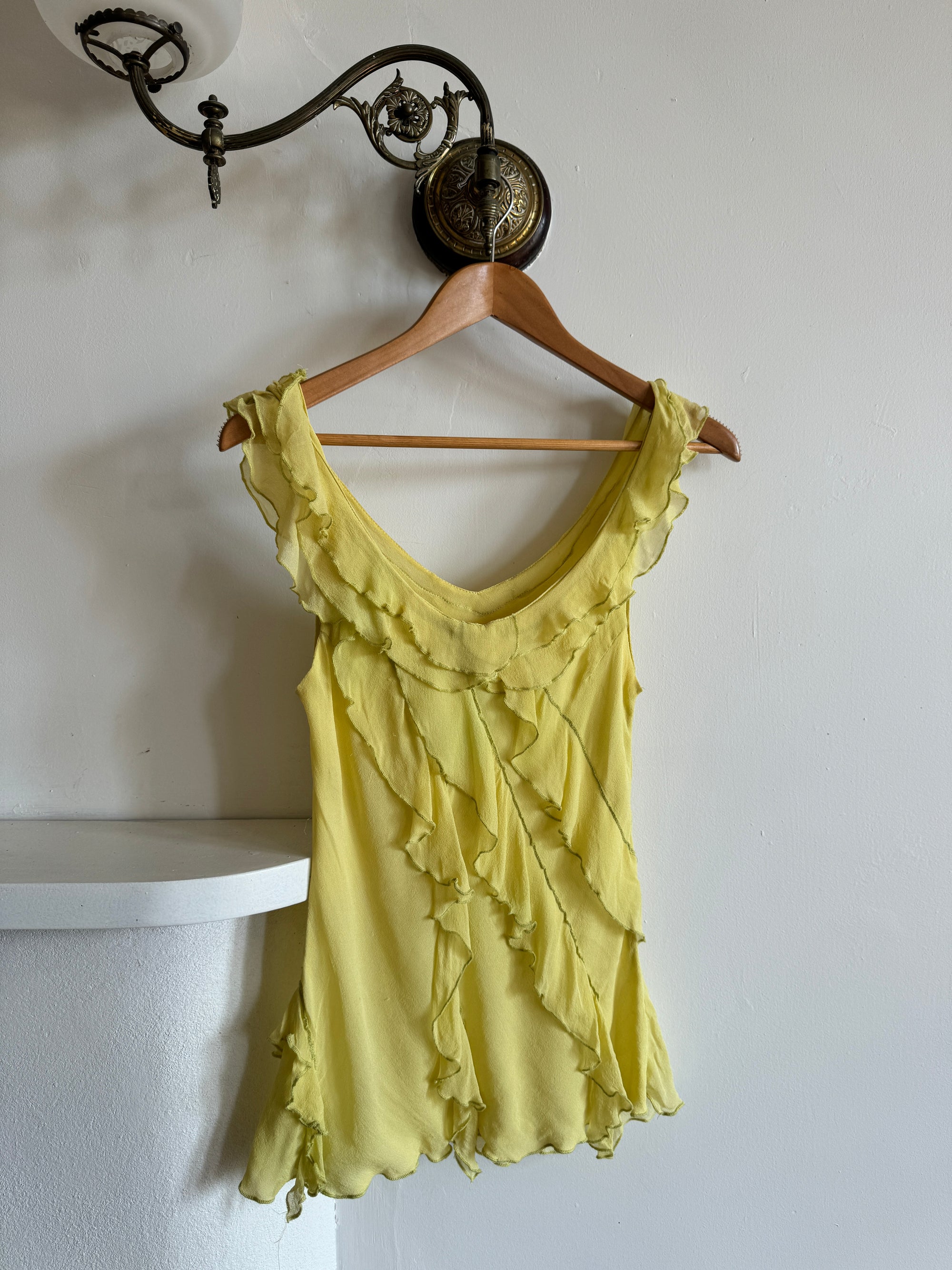 Vintage Y2K Lemon Lime Pure Silk Frill Top