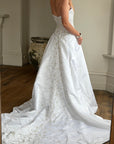 Vintage Y2K Crystal Satin Pleated Wedding Gown
