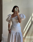 Vintage 80s Asymmetrical Taffeta Drop Waist Wedding Dress