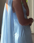 Vintage 90s Australian Made Satin Prom Dress with Scarf Ice Blue