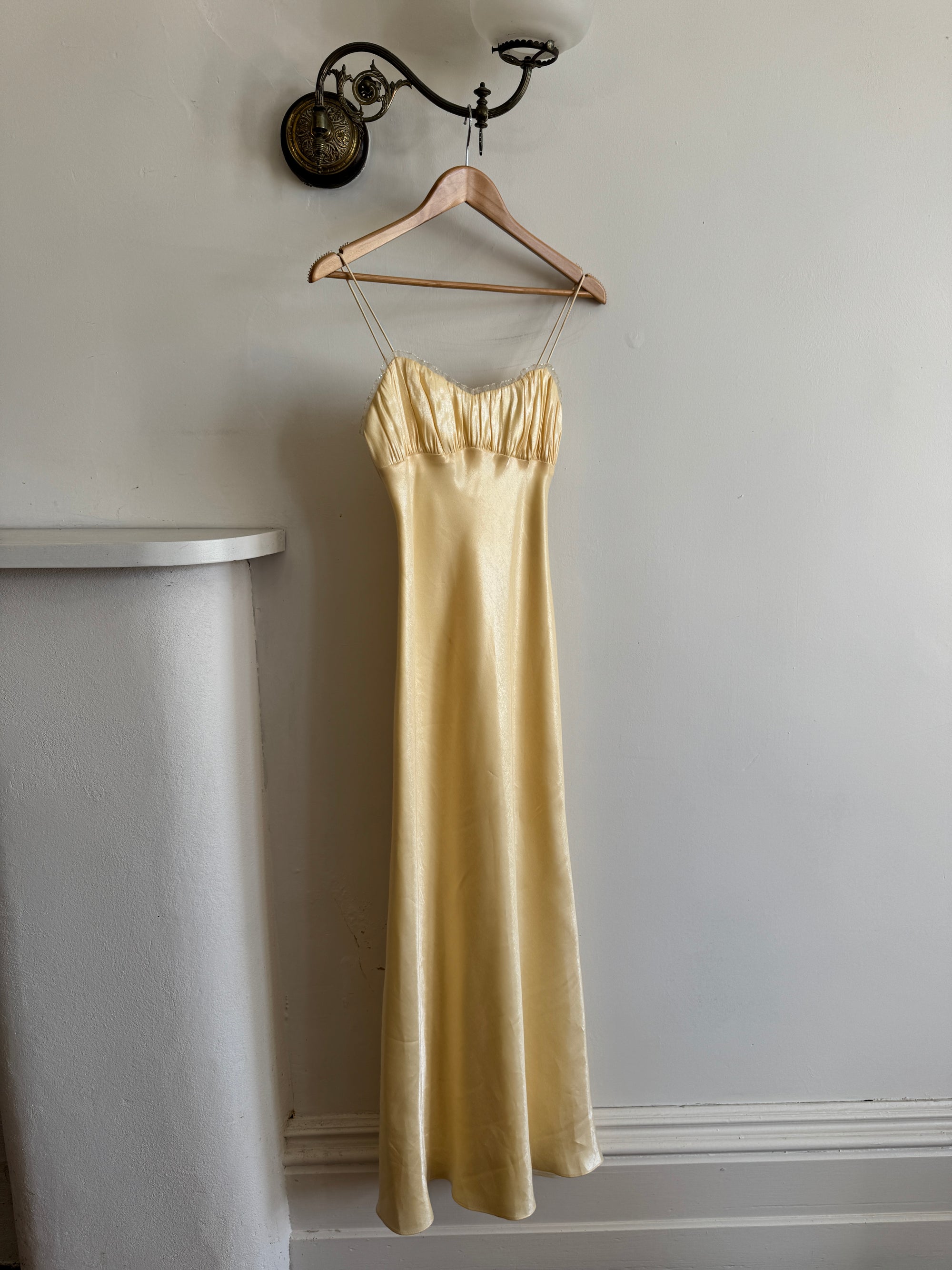 Vintage 90s Butter Yellow Organza Bias Slip Dress
