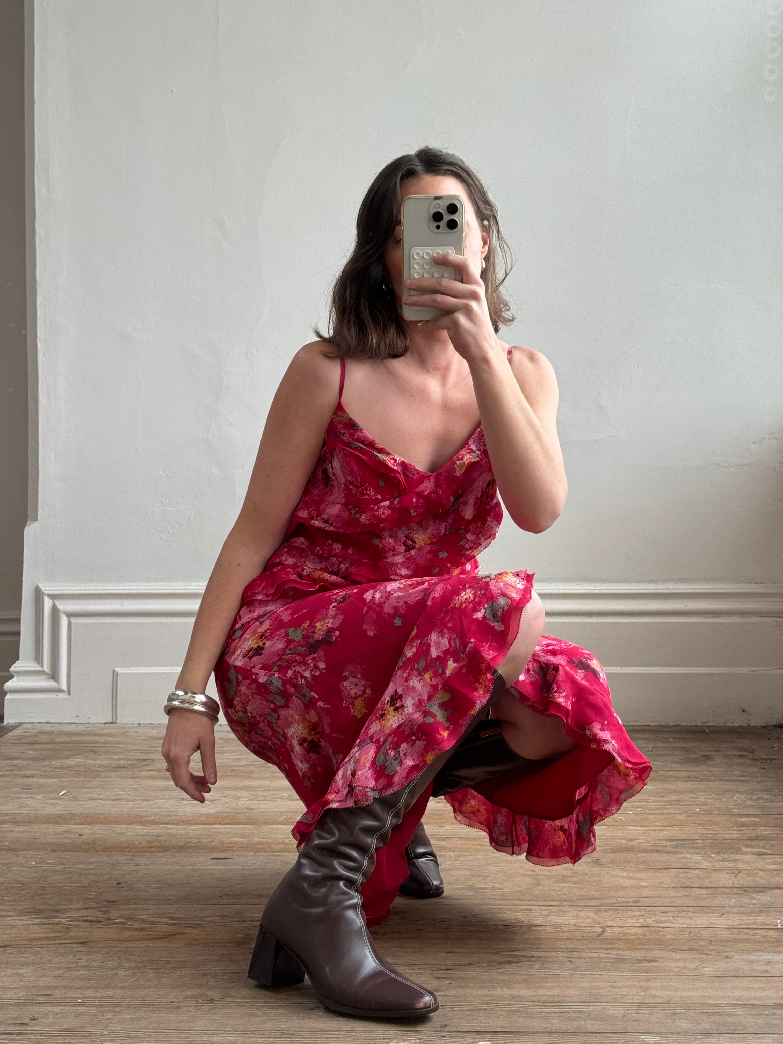 Vintage Y2K Escada Pure Silk Floral Midi Dress