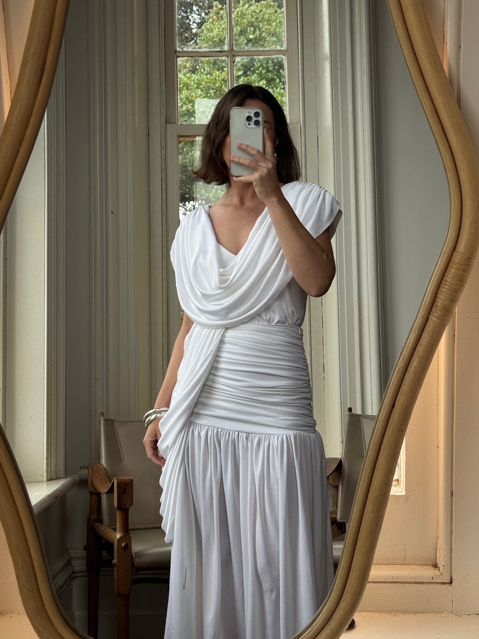 Vintage 80s Draped Jersey Australian Made Wedding Dress White