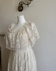 Vintage 70s Prairie Lace Wedding Dress Creme