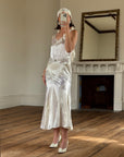Vintage 30s Satin Bias Belted Bridal Midi