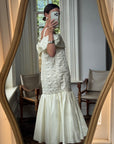 Vintage 80s Drop Waist Quilted Wedding Dress Creme