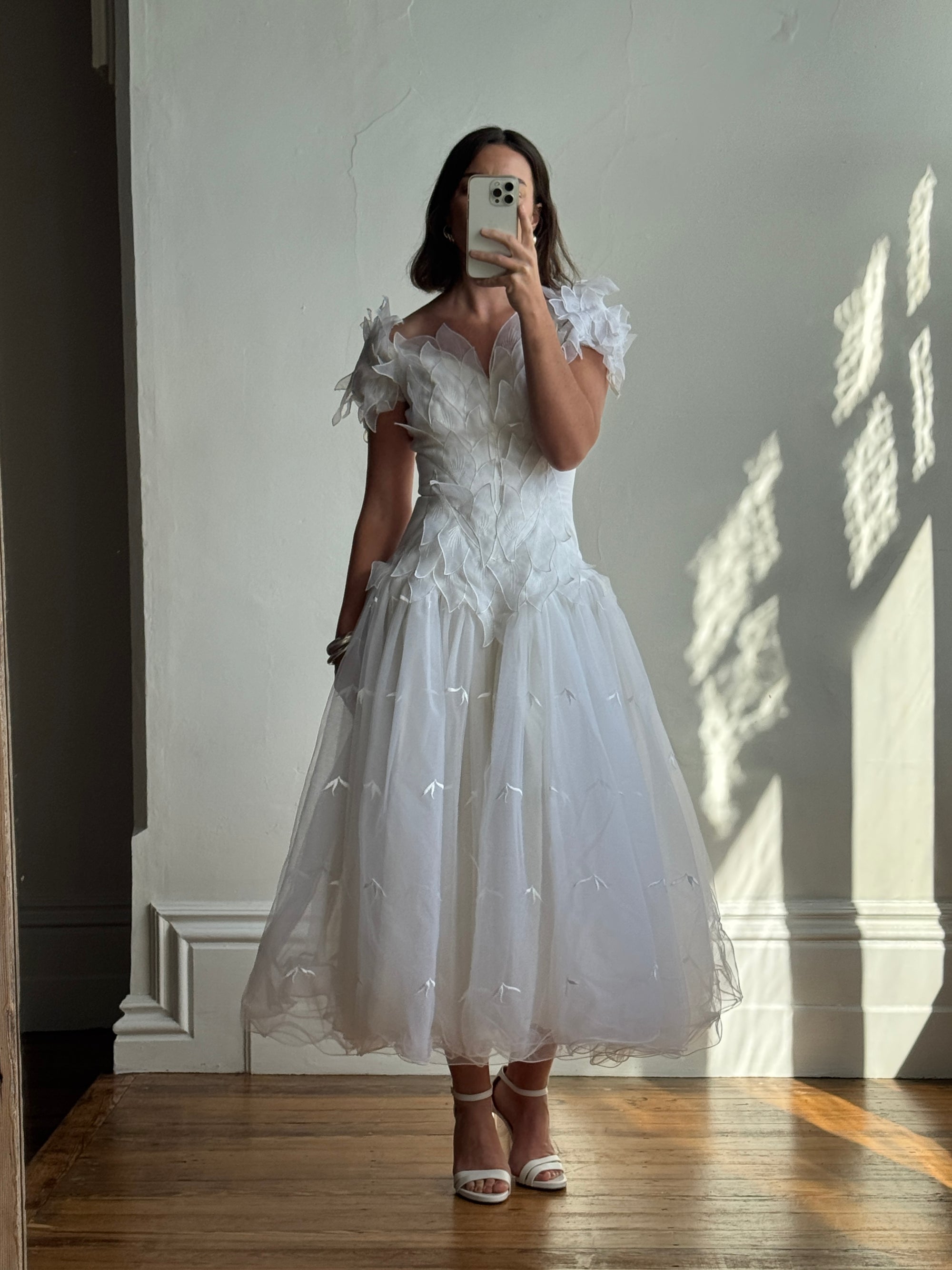 Vintage 80s Basque Waist Tinkerbell Wedding Gown