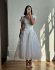 Vintage 80s Basque Waist Tinkerbell Wedding Gown