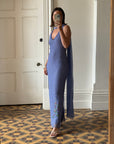 Vintage 90s Cornflour Blue Beaded Evening Gown With Scarf