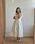 Vintage 80s Satin Tea Length Wedding Dress