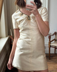Vintage Silk and Wool Beaded Micro Mini Dress Creme