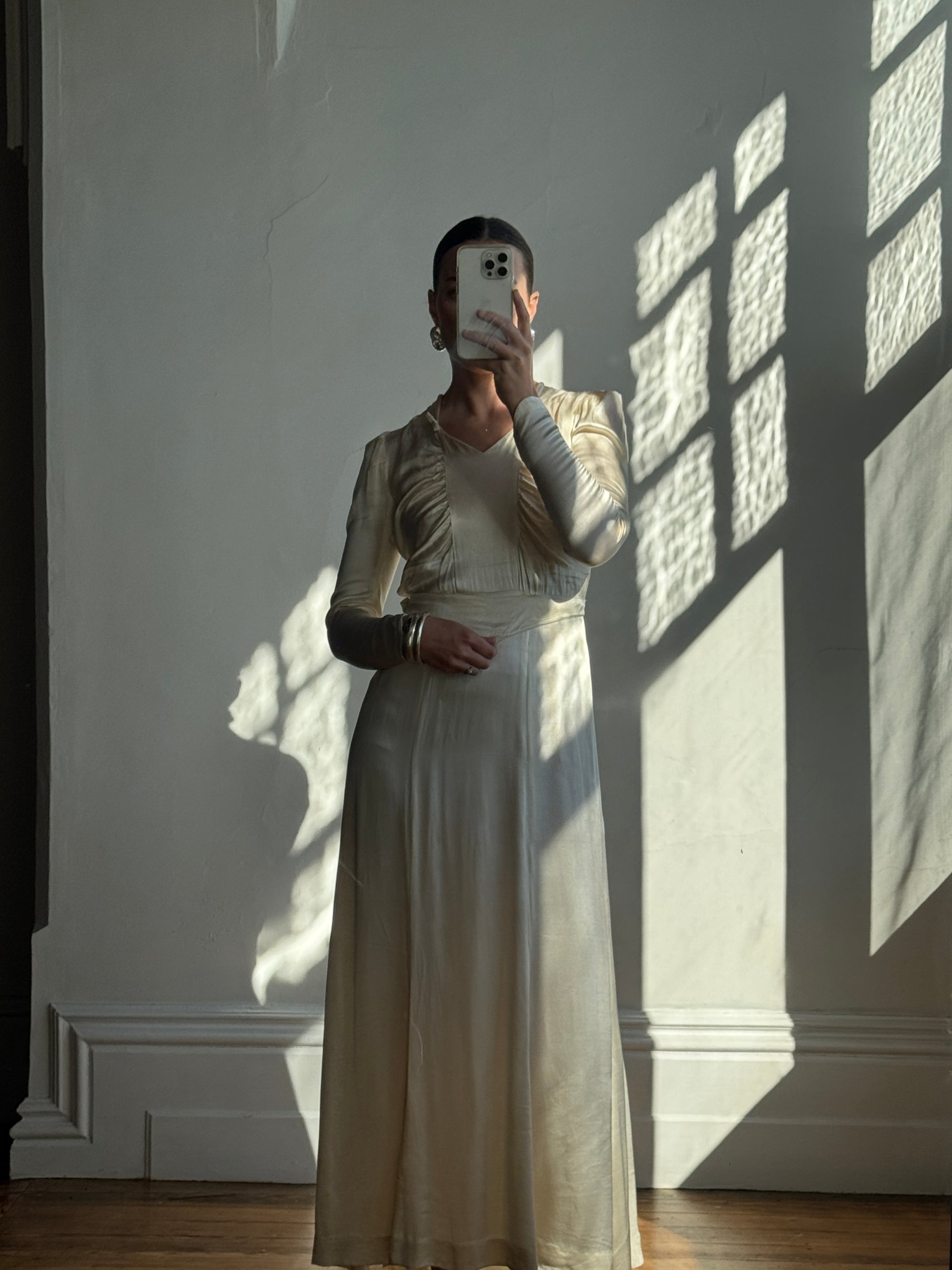 Vintage 40s Liquid Satin Classic Bridal Midi With Bows