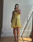 Vintage 90s Pure Silk Banana Mini Dress with Rosette