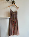 Vintage Y2K Mocha Silk Mesh Fairy Dress Sequin Floral