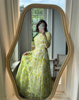 Vintage 70s Lemon Floral Tiered Maxi Dress