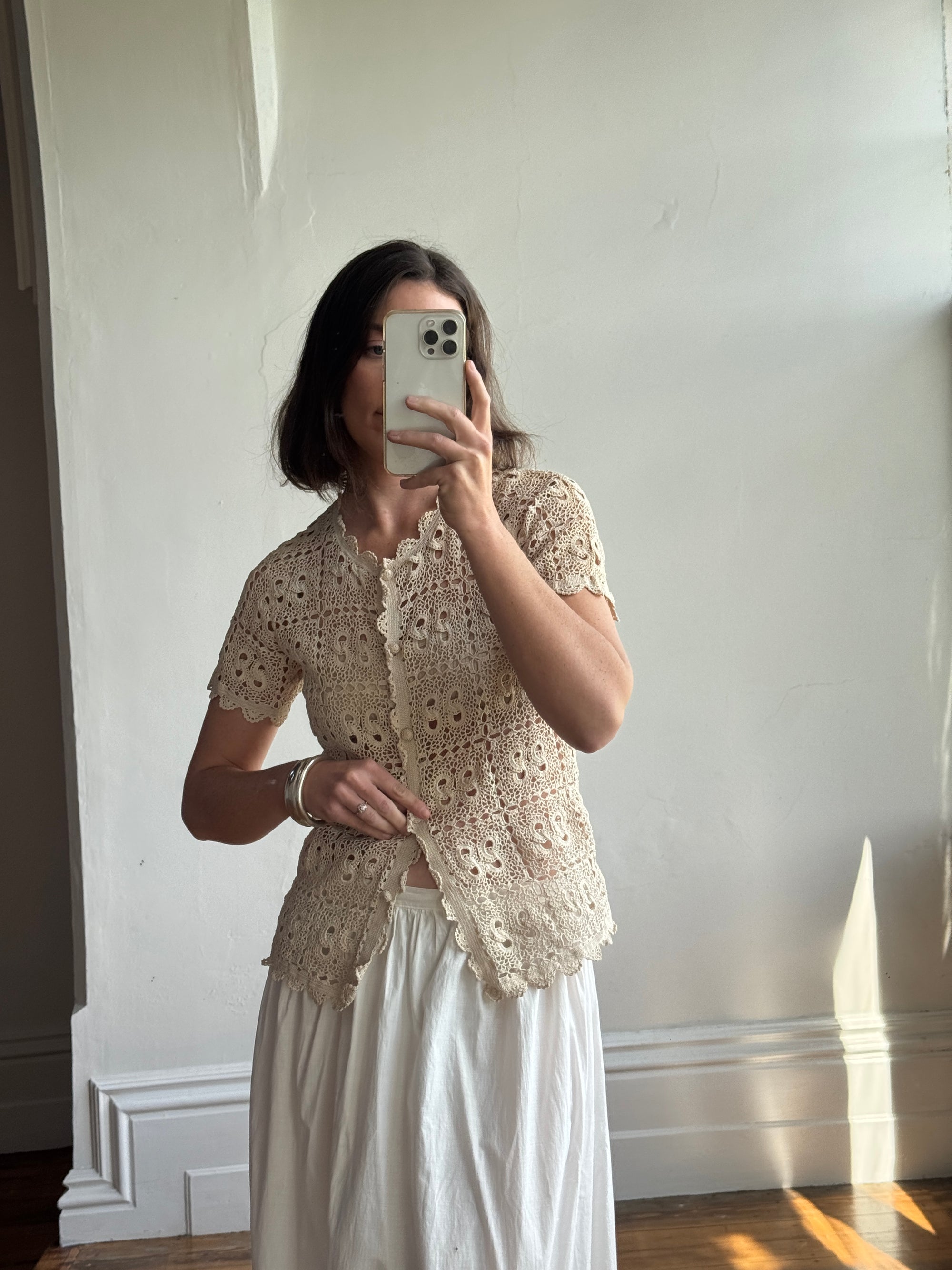 Vintage 70s Crochet Button Up Top