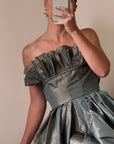 Vintage 80s Taffeta Pleated Strapless Gown Slate