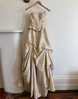 Vintage 90s Golden Embroidered Princess Strapless Gown