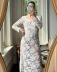 Vintage 60s Guipure Lace Long Sleeve Wedding Gown with Train