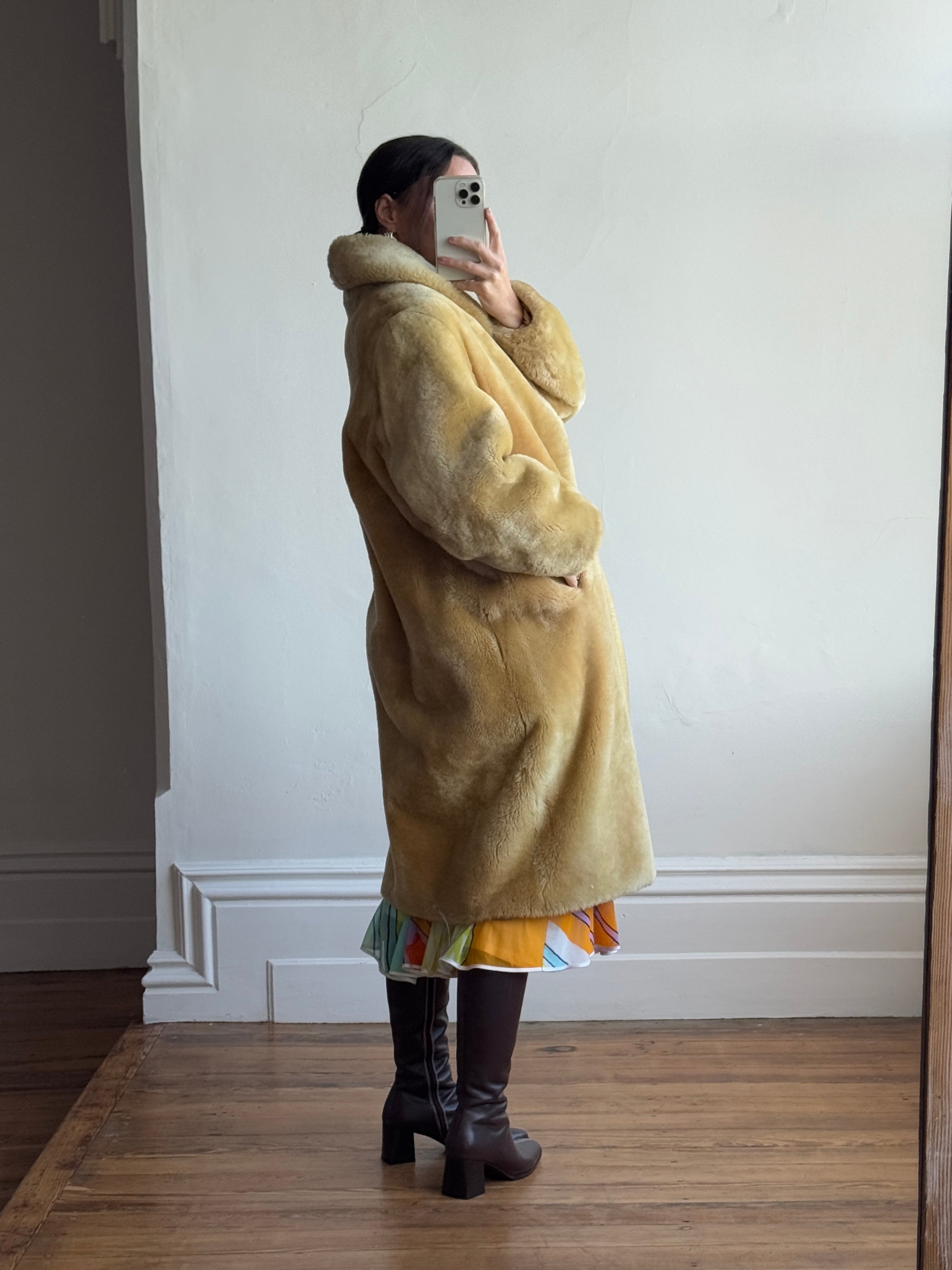 Vintage 70s Faux Shearling Butter Caramel Coat