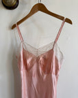 Vintage 50s Liquid Satin Slip Pink Dress Creme Lace