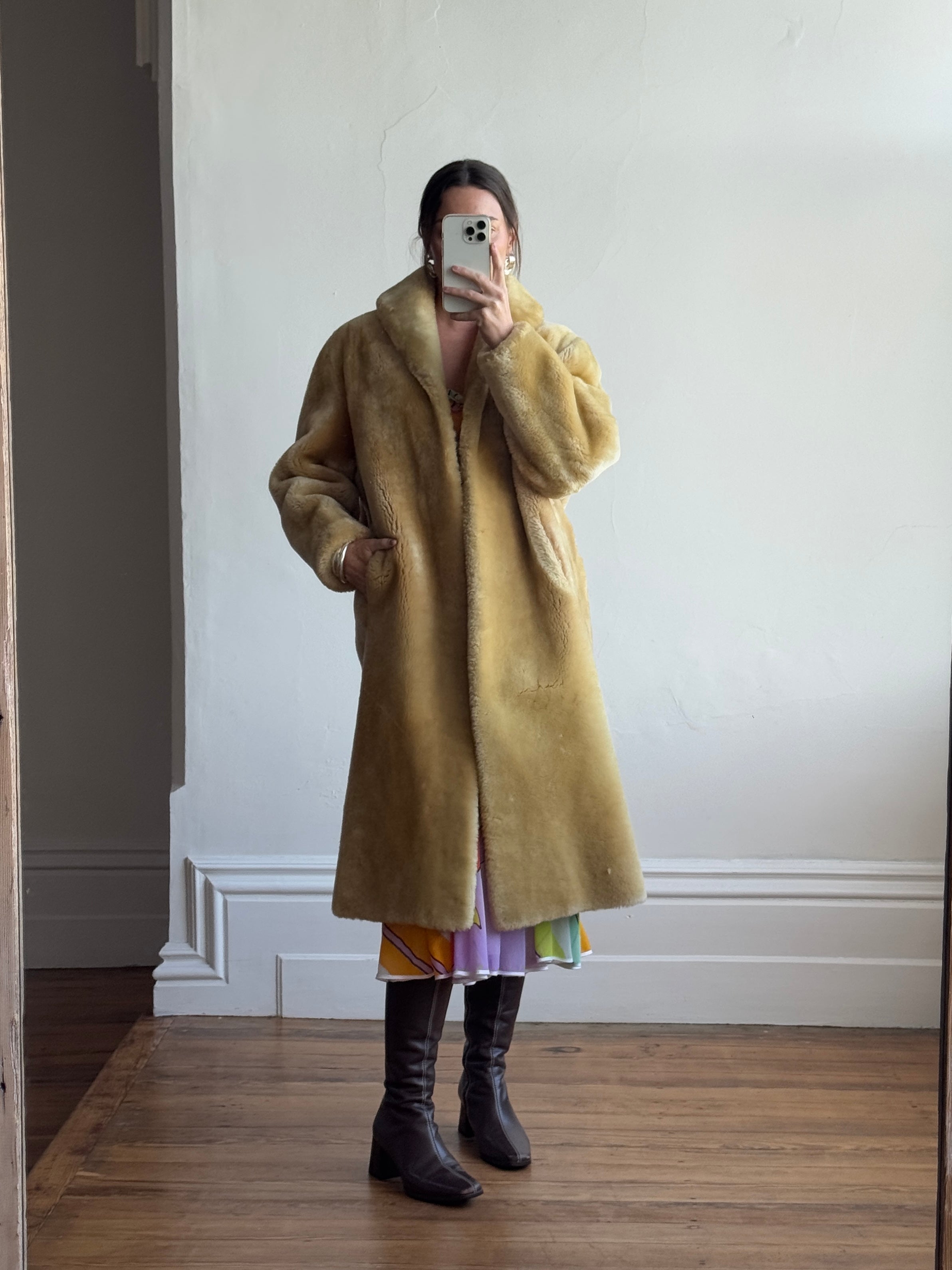 Vintage 70s Faux Shearling Butter Caramel Coat