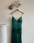Vintage 90s Satin Drop Waist Evening Dress Teal