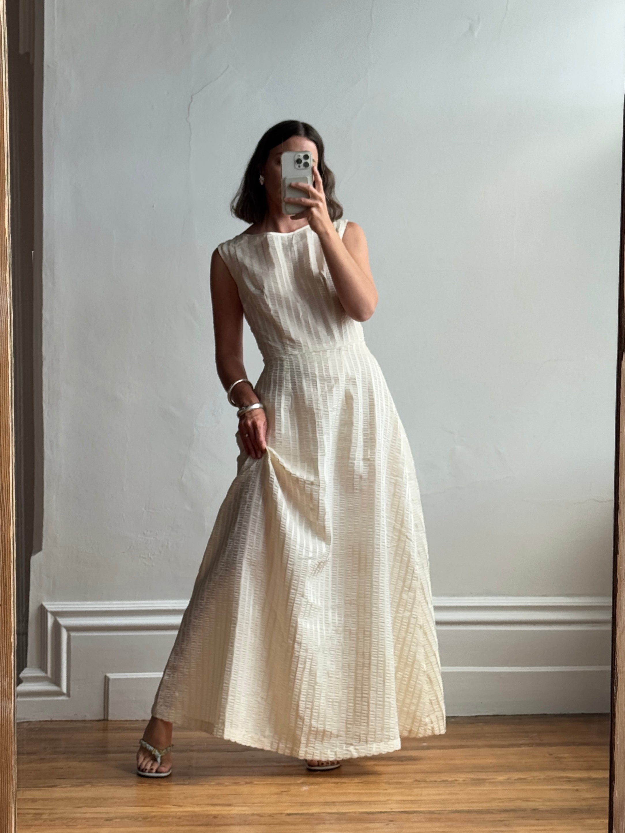 Vintage 60s Crinkle Classic Dress Creme
