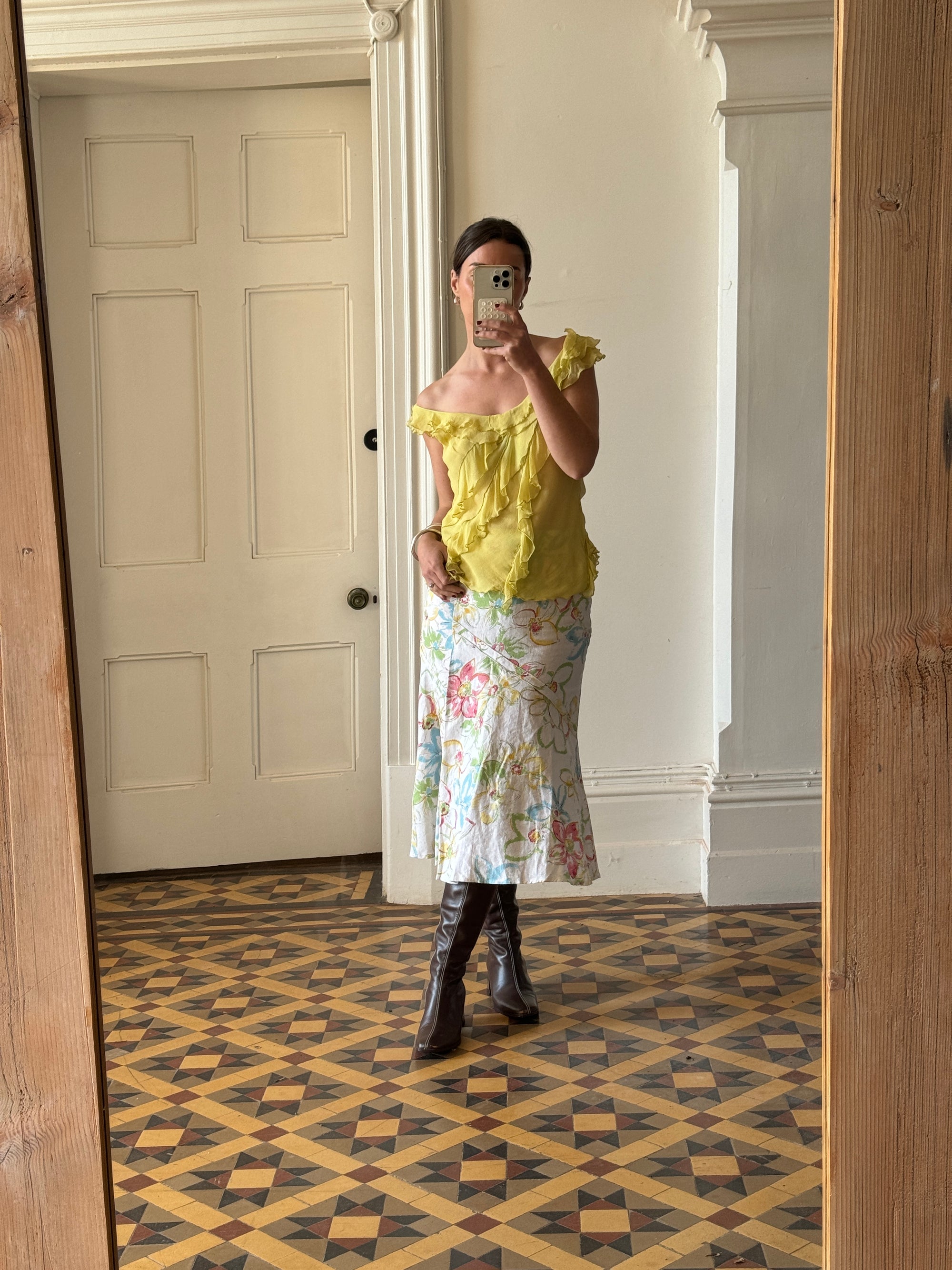Vintage Y2K Lemon Lime Pure Silk Frill Top