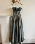 Vintage 80s Taffeta Pleated Strapless Gown Slate